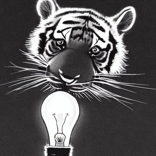 Tiger mit Glühbirne